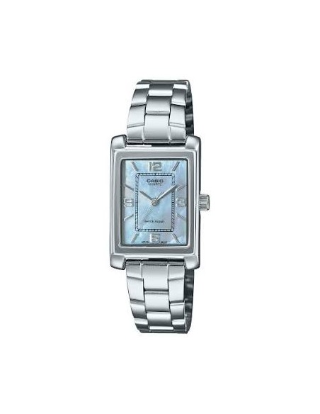 Reloj Casio Para Mujer LTP-1234DS-2A Analógico Rectangular Correa Acero Bitono Esfera Azul