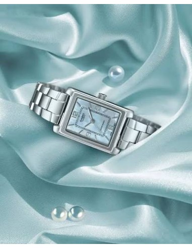 Reloj Casio Para Mujer LTP-1234DS-2A Analógico Rectangular Correa Acero Bitono Esfera Azul