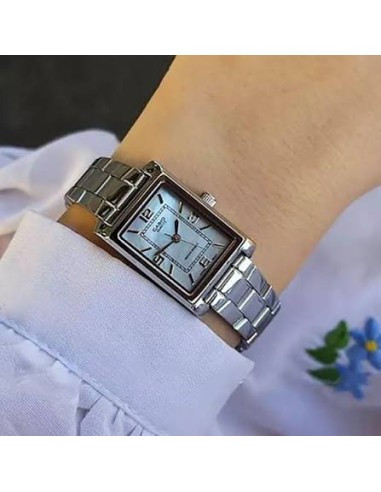 Reloj Casio Para Mujer LTP-1234DS-2A Analógico Rectangular Correa Acero Bitono Esfera Azul