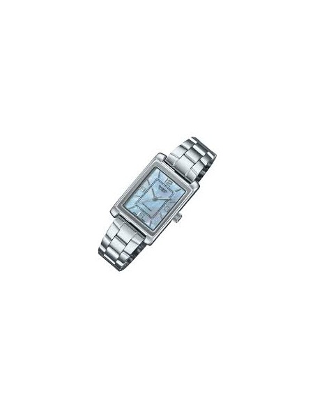 Reloj Casio Para Mujer LTP-1234DS-2A Analógico Rectangular Correa Acero Bitono Esfera Azul