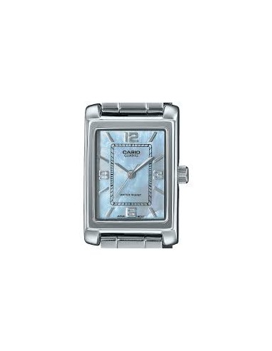 Reloj Casio Para Mujer LTP-1234DS-2A Analógico Rectangular Correa Acero Bitono Esfera Azul