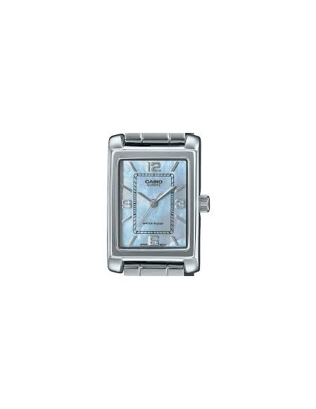 Reloj Casio Para Mujer LTP-1234DS-2A Analógico Rectangular Correa Acero Bitono Esfera Azul