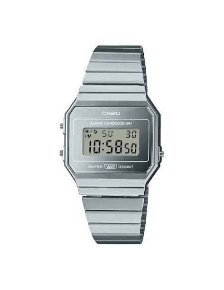 Reloj Casio Vintage A700WEV-7A Digital Ultra Fino Correa Malla Milanesa Acero Plateado