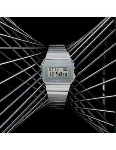 Reloj Casio Vintage A700WEV-7A Digital Ultra Fino Correa Malla Milanesa Acero Plateado