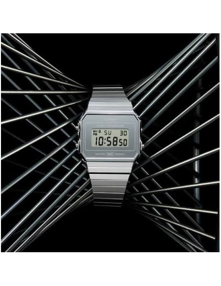 Reloj Casio Vintage A700WEV-7A Digital Ultra Fino Correa Malla Milanesa Acero Plateado