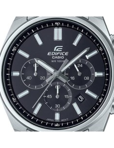 Reloj Casio Edifice Para Hombre EFV-650D-1A Cronógrafo Correa Acero Plateado Esfera Negra 100M