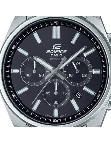 Reloj Casio Edifice Para Hombre EFV-650D-1A Cronógrafo Correa Acero Plateado Esfera Negra 100M