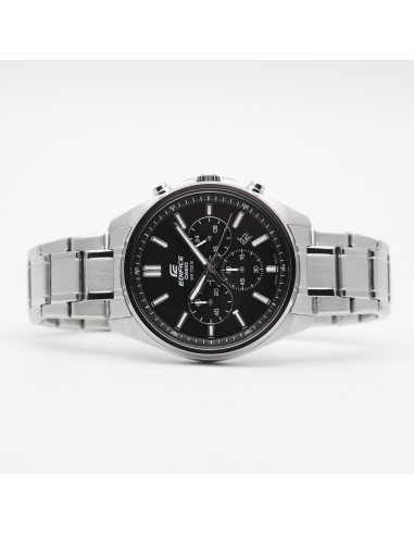 Reloj Casio Edifice Para Hombre EFV-650D-1A Cronógrafo Correa Acero Plateado Esfera Negra 100M