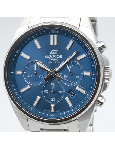Reloj Casio Edifice Para Hombre EFV-650D-2A Cronógrafo Correa Acero Plateado Esfera Negra 100M