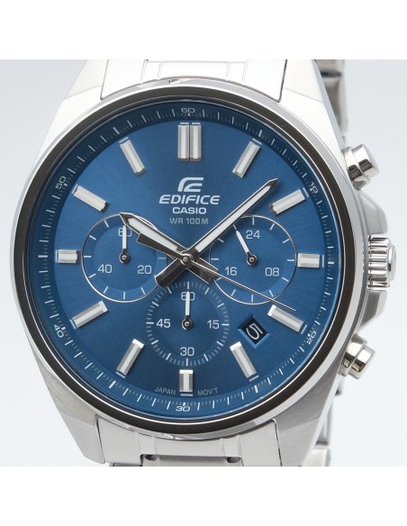 Reloj Casio Edifice Para Hombre EFV-650D-2A Cronógrafo Correa Acero Plateado Esfera Negra 100M