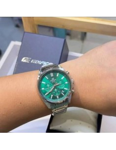 Reloj Casio Edifice Para Hombre EFV-650D-3A Cronógrafo Correa Acero Plateado 100M 2