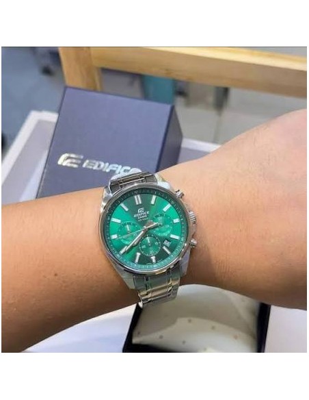 Reloj Casio Edifice Para Hombre EFV-650D-3A Cronógrafo Correa Acero Plateado 100M