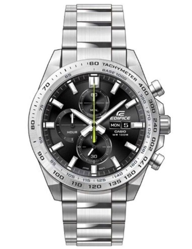 Reloj Casio Edifice Para Hombre EFR-574D-1A Cronógrafo Correa Acero Plateado Esfera Negra 100M
