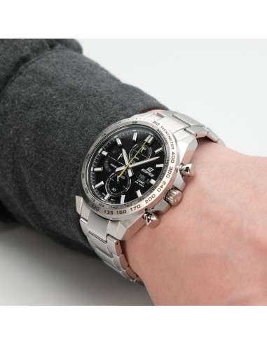 Reloj Casio Edifice Para Hombre EFR-574D-1A Cronógrafo Correa Acero Plateado Esfera Negra 100M
