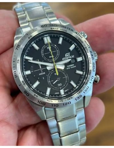 Reloj Casio Edifice Para Hombre EFR-574D-1A Cronógrafo Correa Acero Plateado Esfera Negra 100M
