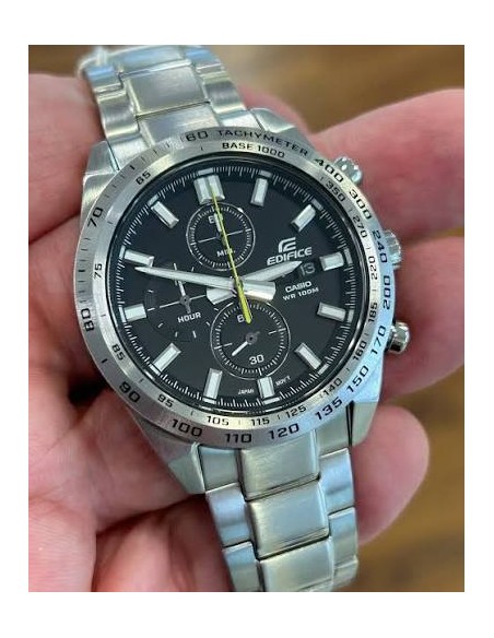 Reloj Casio Edifice Para Hombre EFR-574D-1A Cronógrafo Correa Acero Plateado Esfera Negra 100M
