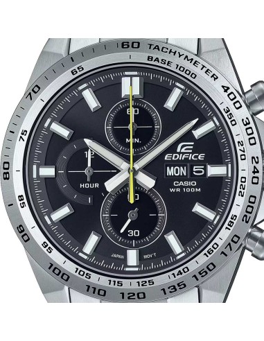 Reloj Casio Edifice Para Hombre EFR-574D-1A Cronógrafo Correa Acero Plateado Esfera Negra 100M