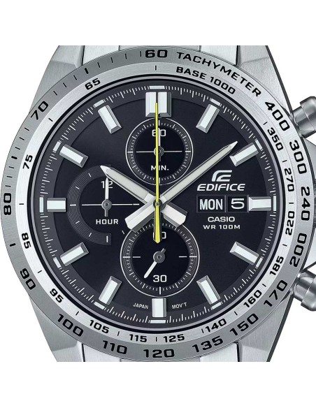 Reloj Casio Edifice Para Hombre EFR-574D-1A Cronógrafo Correa Acero Plateado Esfera Negra 100M