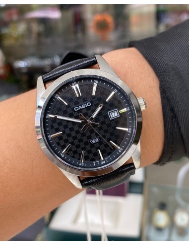 Reloj Casio Para Hombre MTP-VD03L-1A Analógico Correa Cuero Negra Esfera Negra