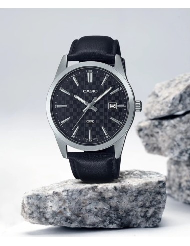 Reloj Casio Para Hombre MTP-VD03L-1A Analógico Correa Cuero Negra Esfera Negra