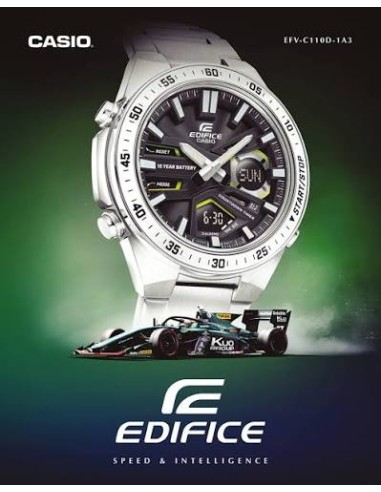 Reloj Casio Edifice Para Hombre EFV-C110D-1A3 Anadigi Correa Acero Batería 10 Años 100M