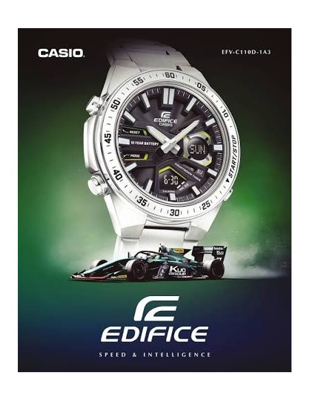 Reloj Casio Edifice Para Hombre EFV-C110D-1A3 Anadigi Correa Acero Batería 10 Años 100M