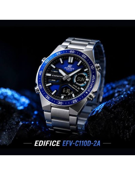 Reloj Casio Edifice Para Hombre EFV-C110D-2A Anadigi Correa Acero Batería 10 Años 100M