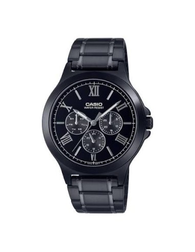 Reloj Casio Para Hombre MTP-V300B-1A Multifuncion Correa y Caja Acero Negro Esfera Negra