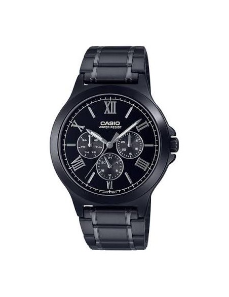 Reloj Casio Para Hombre MTP-V300B-1A Multifuncion Correa y Caja Acero Negro Esfera Negra