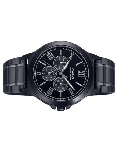 Reloj Casio Para Hombre MTP-V300B-1A Multifuncion Correa y Caja Acero Negro Esfera Negra