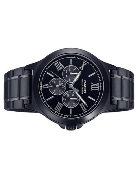 Reloj Casio Para Hombre MTP-V300B-1A Multifuncion Correa y Caja Acero Negro Esfera Negra