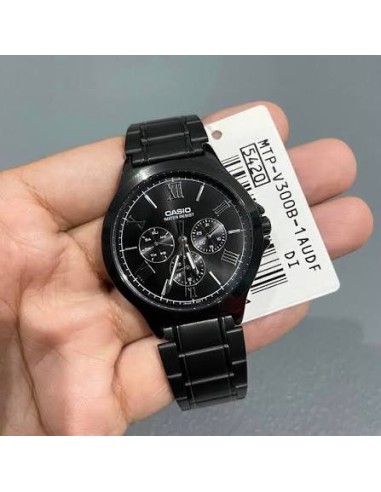 Reloj Casio Para Hombre MTP-V300B-1A Multifuncion Correa y Caja Acero Negro Esfera Negra