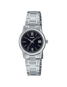 Reloj Casio Para Mujer LTP-V002D-1B3 Analógico Correa Acero Esfera Negra Números Arábigos Fecha