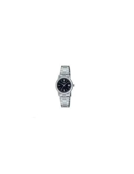 Reloj Casio Para Mujer LTP-V002D-1B3 Analógico Correa Acero Esfera Negra Números Arábigos Fecha