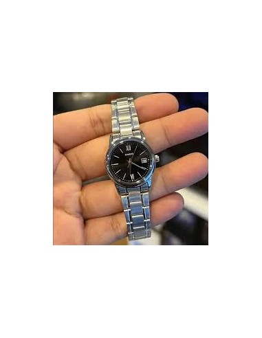 Reloj Casio Para Mujer LTP-V002D-1B3 Analógico Correa Acero Esfera Negra Números Arábigos Fecha
