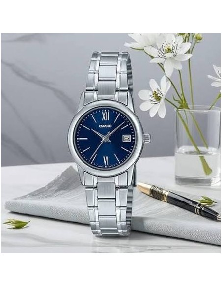 copy of Reloj Casio Para Mujer LTP-V002D-1B3 Analógico Correa Acero Esfera Negra Números Arábigos Fecha