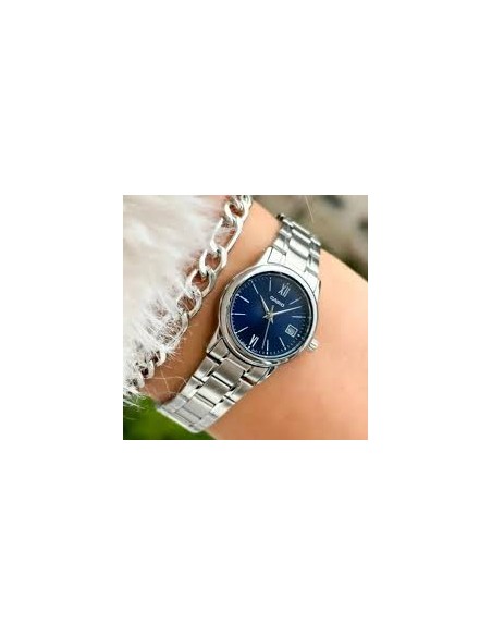 copy of Reloj Casio Para Mujer LTP-V002D-1B3 Analógico Correa Acero Esfera Negra Números Arábigos Fecha