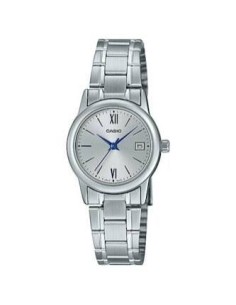 Reloj Casio Para Mujer LTP-V002D-7B3 Analógico Correa Acero Esfera gris Números Arábigos Fecha