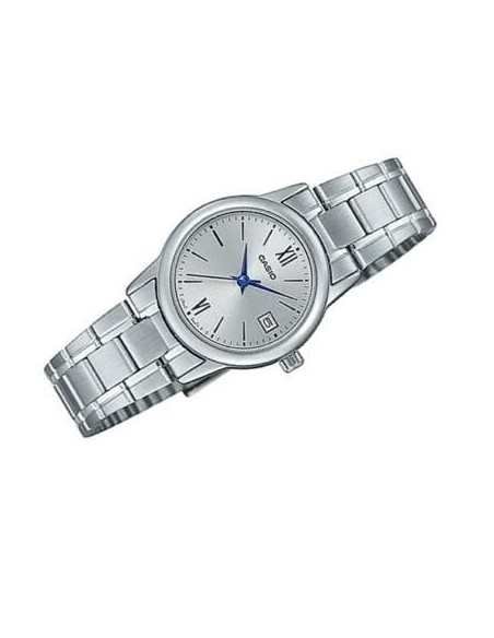 Reloj Casio Para Mujer LTP-V002D-7B3 Analógico Correa Acero Esfera gris Números Arábigos Fecha