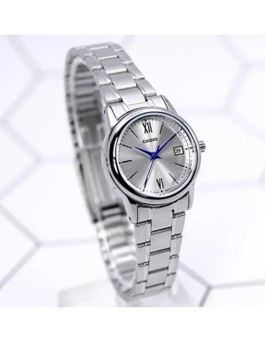 Reloj Casio Para Mujer LTP-V002D-7B3 Analógico Correa Acero Esfera gris Números Arábigos Fecha