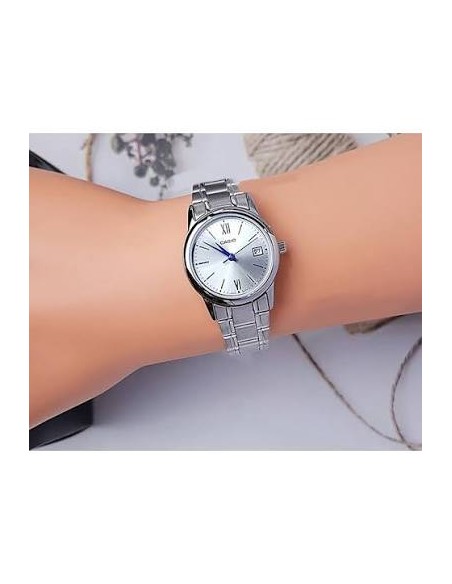 copy of Reloj Casio Para Mujer LTP-V002D-1B3 Analógico Correa Acero Esfera Negra Números Arábigos Fecha