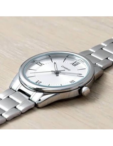 Reloj Casio Para Hombre MTP-V005D-7B5 Analógico Correa Acero Esfera Blanca