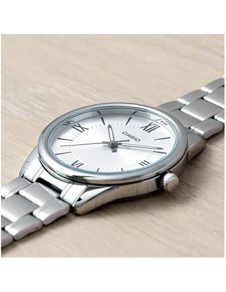 Reloj Casio Para Hombre MTP-V005D-7B5 Analógico Correa Acero Esfera Blanca