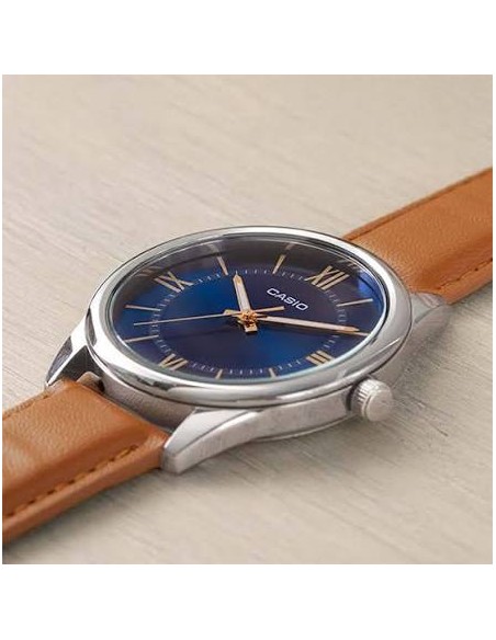 Reloj analógico hombre Casio MTP-V005L-2B5 40mm dial azul correa de cuero