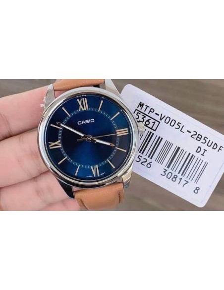 Reloj analógico hombre Casio MTP-V005L-2B5 40mm dial azul correa de cuero