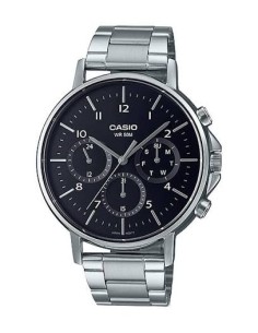 Reloj Casio Para Hombre MTP-E321D-1A Multifuncion Correa y Caja Acero Esfera Negra 50M