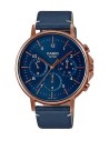 Reloj Casio Para Hombre MTP-E321RL-2A Multifuncion Caja Oro Rosa Esfera Azul Correa Piel