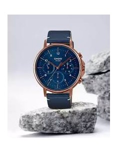 Reloj Casio Para Hombre MTP-E321RL-2A Multifuncion Caja Oro Rosa Esfera Azul Correa Piel 2