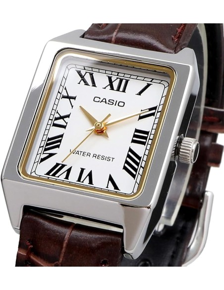 reloj analógico para mujer Casio LTP-V007L-7B2 Diseño rectangular clásico con correa de cuero