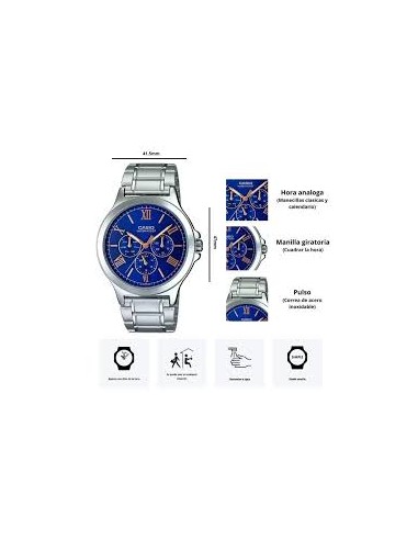 Reloj Casio Para Hombre MTP-V300D-2A Multifuncion Correa y Caja Acero